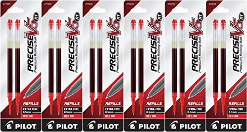 Value Pack of 6 - Pilot Precise V5 RT Liquid Ink Refill, 2-Pack for Retractable Rolling Ball Pens, Extra Fine Point, Red Ink (77275)