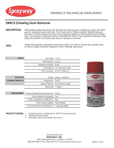 Sprayway SW813 Aerosol Can Cherry Scented Chewing Gum Remover, 6.5 oz