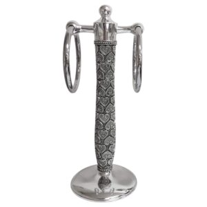nu steel store beaded heart decorative resin fingertip holder stand for bathroom vanity, countertops, kitchen to display & store small guest towels or washcloths-2 hanging rings-chrome, large, silver