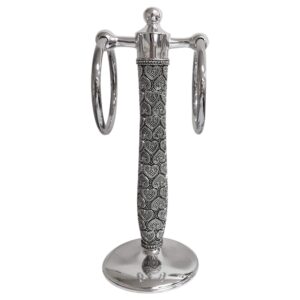 nu steel Store Beaded Heart Decorative Resin Fingertip Holder Stand for Bathroom Vanity, Countertops, Kitchen to Display & Store Small Guest Towels or Washcloths-2 Hanging Rings-Chrome, Large, Silver