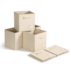safari foldables two handle foldable fabric storage cube closet organizer, cream beige, pack of 6