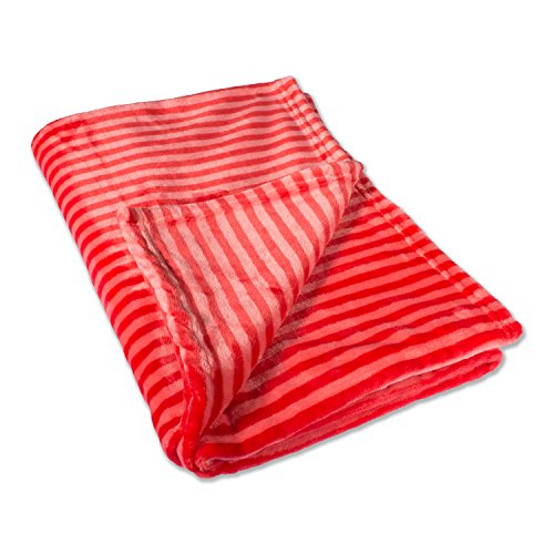 DII Super Soft Flannel Fleece Stripe Throw Blanket, Red, 50 x 60