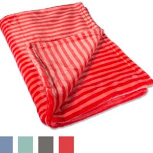 DII Super Soft Flannel Fleece Stripe Throw Blanket, Red, 50 x 60