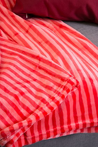 DII Super Soft Flannel Fleece Stripe Throw Blanket, Red, 50 x 60