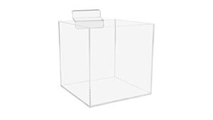 marketing holders 4" slatwall retail bin clear acrylic merchandise storage organizer bulk product dump box single pocket caddy for retail stores and service centers