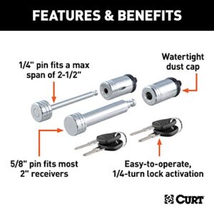 CURT 23527 Trailer Lock Set for 2-Inch Receiver, 2-1/2-Inch Coupler Latch Span