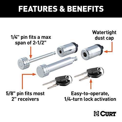 CURT 23527 Trailer Lock Set for 2-Inch Receiver, 2-1/2-Inch Coupler Latch Span