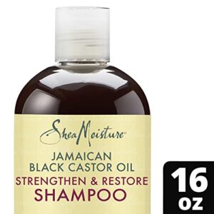 SheaMoisture Jamaican Black Castor Oil Strengthen & Restore Shampoo, Shea Butter, Peppermint & Apple Cider Vinegar, Sulfate Free, Chemically Processed Hair, Family Size (2 Pack -16 Fl Oz Ea)