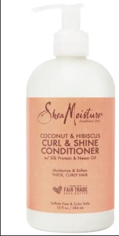 SheaMoisture Coconut and Hibiscus Curl & Shine Conditioner with Silk Protein & Neem Oil 13 oz - Thick, Wavy & Curly Hair - Value Double Pack - Qty of 2