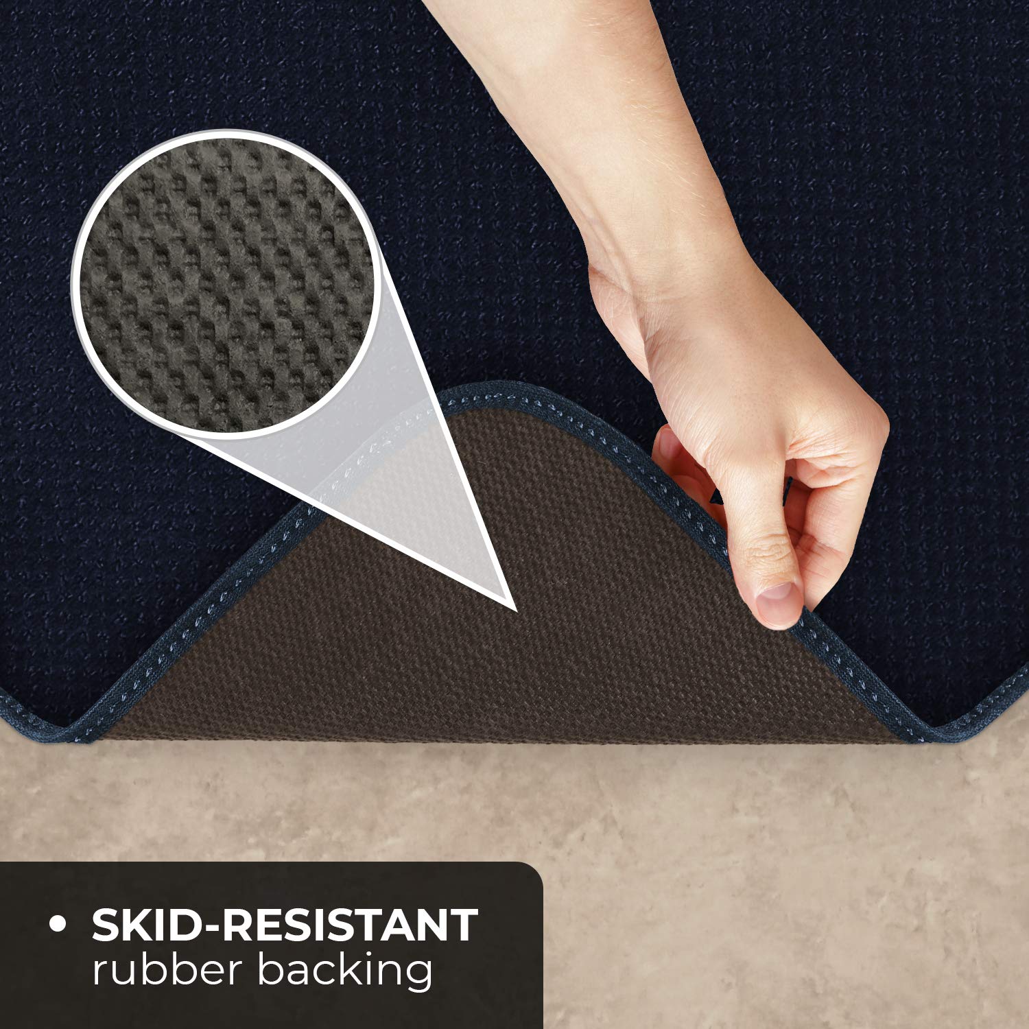 House, Home and More Skid-Resistant Carpet Indoor Area Rug Floor Mat - Navy Blue - 3 Feet X 3 Feet