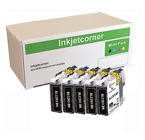 Inkjetcorner Compatible Ink Cartridges Replacement for LC203 LC203XL for use with MFC-J460DW MFC-J480DW MFC-J485DW MFC-J680DW MFC-J880DW MFC-J885DW (Black, 5-Pack)