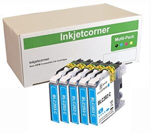inkjetcorner compatible ink cartridges replacement for lc203c lc203xl for use with mfc-j460dw mfc-j480dw mfc-j485dw mfc-j680dw mfc-j880dw mfc-j885dw (cyan, 5-pack)