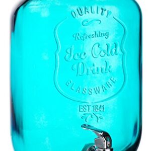 Elegant Home Glass Ice Cold Beverage Dispenser- Mason Jar Vintage Blue With Spigot ~ Durable Glass Drink Jug Wide Mouth Easy Filling For Outdoor, Parties, Laundry Detergent & Daily Use (2.15 Gallons)