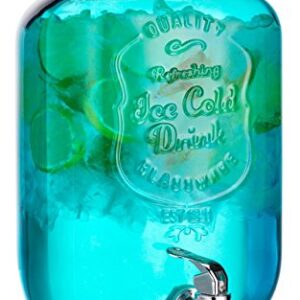 Elegant Home Glass Ice Cold Beverage Dispenser- Mason Jar Vintage Blue With Spigot ~ Durable Glass Drink Jug Wide Mouth Easy Filling For Outdoor, Parties, Laundry Detergent & Daily Use (2.15 Gallons)