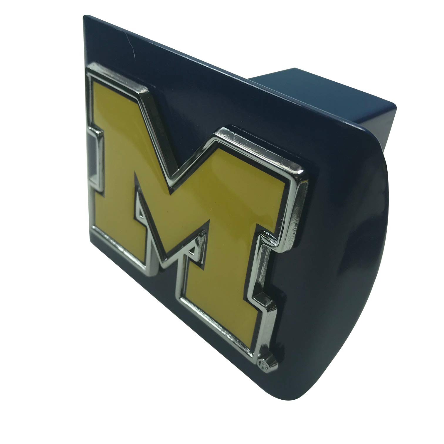 Michigan UM Wolverines Yellow Metal M on Blue Metal Hitch Cover