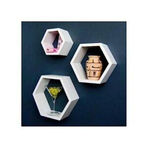 artemio 14001892 set of 3 hexagonal shelves to decorate, wood, beige, 30 x 26.5 x 10 cm