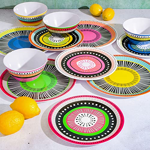 Gibson Home Almira Melamine Dinnerware, Assorted, Service for Four (12pcs)