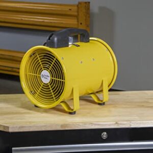 Comfort Zone CZBU80 8” Industrial Utility Blower Fan, All-Metal Construction, Auto-Reset Thermal Protection, Durable Carry Handle, Rubber Feet, Helps Exhaust Fumes/Odors, Dry Wet Areas, Yellow
