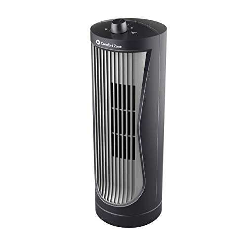 Comfort Zone CZ112 12” 2-Speed Oscillating Tower Fan with High Performance Centrifugal Blades, Convenient Built-in Carry Handle, and Space Saving Design, Black