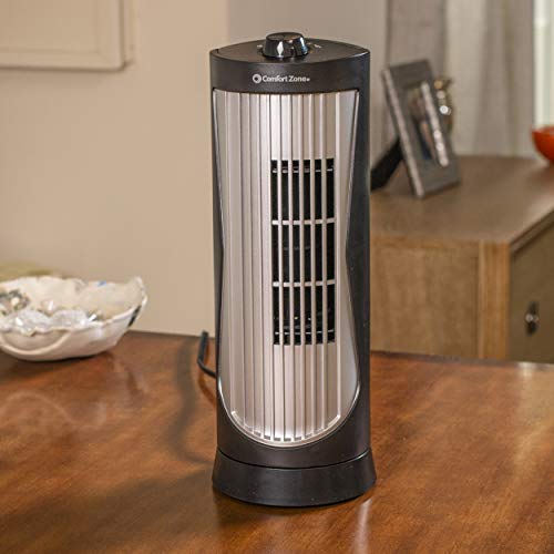 Comfort Zone CZ112 12” 2-Speed Oscillating Tower Fan with High Performance Centrifugal Blades, Convenient Built-in Carry Handle, and Space Saving Design, Black