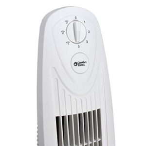 Comfort Zone CZTF329WT 29” 3-Speed Oscillating Tower Fan, High-Performance Centrifugal Blades with Space Saving Design, Perfect for Office, Desk or Dorm Room, White