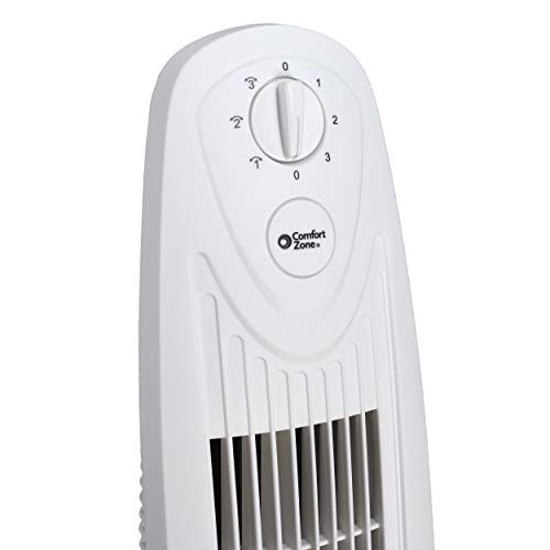 Comfort Zone CZTF329WT 29” 3-Speed Oscillating Tower Fan, High-Performance Centrifugal Blades with Space Saving Design, Perfect for Office, Desk or Dorm Room, White