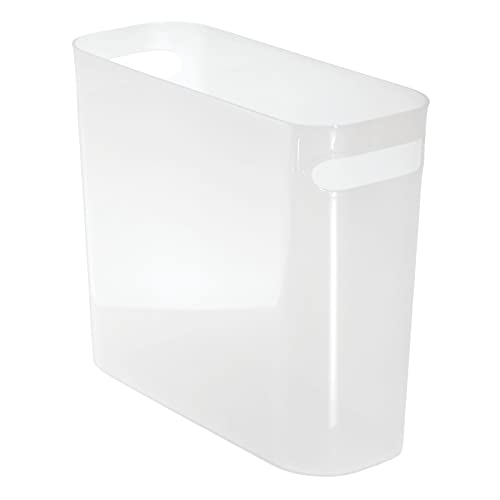 mDesign Plastic Small Trash Can, 1.5 Gallon/5.7-Liter Wastebasket, Narrow Garbage Bin with Handles for Bathroom, Laundry, Home Office - Holds Waste, Recycling, 10" High - Aura Collection, Frost White