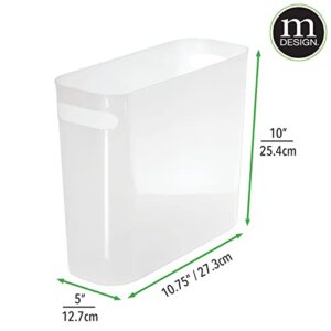 mDesign Plastic Small Trash Can, 1.5 Gallon/5.7-Liter Wastebasket, Narrow Garbage Bin with Handles for Bathroom, Laundry, Home Office - Holds Waste, Recycling, 10" High - Aura Collection, Frost White