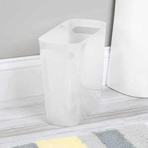 mDesign Plastic Small Trash Can, 1.5 Gallon/5.7-Liter Wastebasket, Narrow Garbage Bin with Handles for Bathroom, Laundry, Home Office - Holds Waste, Recycling, 10" High - Aura Collection, Frost White