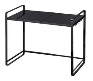 yamazaki home expandable kitchen counter organizer | steel | countertop shelf, one size, black