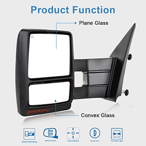 ECCPP Towing Mirror for 2007 2008 2009 2010 2012 2011 2013 2014 for Ford F150 Power Heated Turn Signal Puddle Light Upgrade Towing Mirror Pair