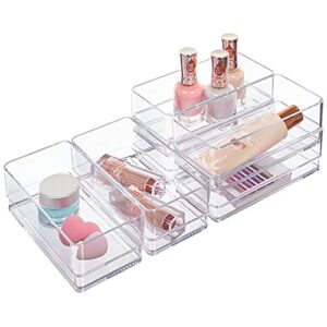 stori simplesort 6-piece stackable clear drawer organizer set | 6" x 3" x 2" rectangle trays | small makeup vanity storage bins and office desk drawer dividers | made in usa