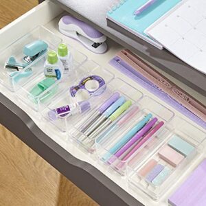 STORi SimpleSort 6-Piece Stackable Clear Drawer Organizer Set | 6" x 3" x 2" Rectangle Trays | Small Makeup Vanity Storage Bins and Office Desk Drawer Dividers | Made in USA