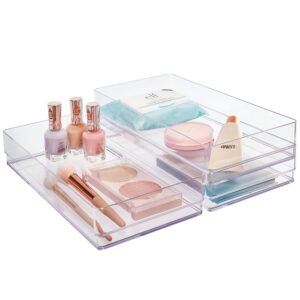 stori simplesort 3-piece stackable clear drawer organizer set | 12" x 6" x 2" rectangle trays | wide makeup vanity storage bins and office desk drawer dividers | made in usa