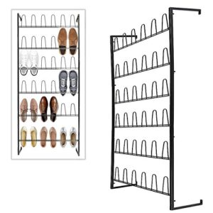 MyGift Black Metal Shoe Organizer for Entryway, Wall Mounted Shoe Rack for Closet with 36 Hooks, Holds up to 18 Pair