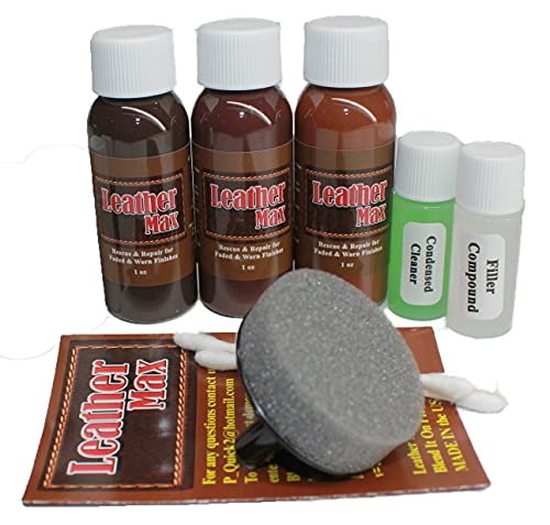 Leather Max Complete Leather Refinish, Restore, Recolor & Repair Kit/Now with 3 Color Shades to Blend with/Leather & Vinyl Refinish (Bold Brown)