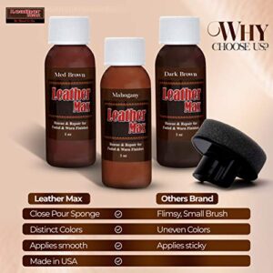 Leather Max Complete Leather Refinish, Restore, Recolor & Repair Kit/Now with 3 Color Shades to Blend with/Leather & Vinyl Refinish (Bold Brown)