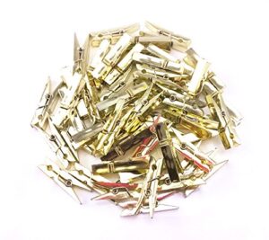yueton 50pcs mini plastic clothespins clip, clothesline utility clips (golden)
