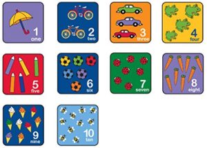 learning carpets - cpr735 let’s learn how to count seating squares, 14” by 14” each (set of 10) – fun, colorful graphics – learn to count from 1-10, teaches number association – easy to store and move