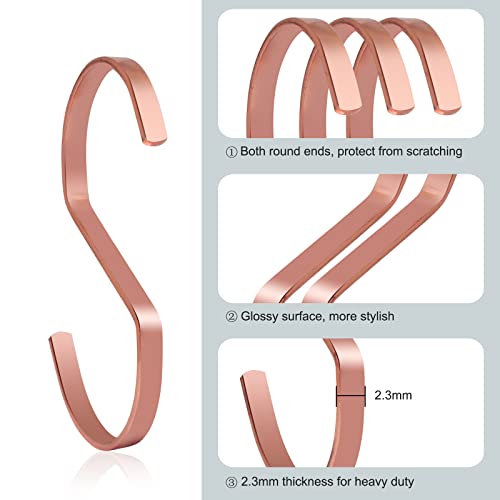 SumDirect 10pcs 4 Inch Rose Gold Flat S Hooks, Heavy Duty Stainless Steel S Shaped Hooks for Hanging