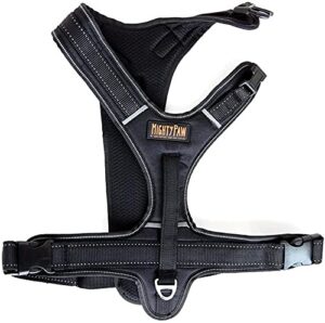 mighty paw sport harness, no-pull front attachment dog harness, neoprene padded lining, reflective stitching, 2 leash attachment options (medium, black)