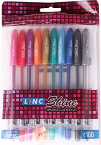 linc extra sparkle glitter gel pens fine 0.7 mm tip 10 vibrant colour