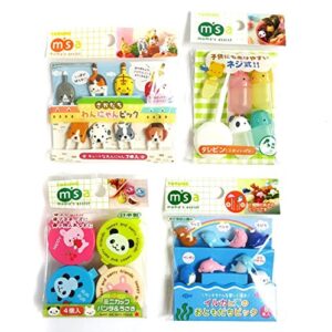 torune food picks bento lunch - sea animal/dog and cat/mini container/soy sauce case - 4 kinds set (multi 4pc - a)