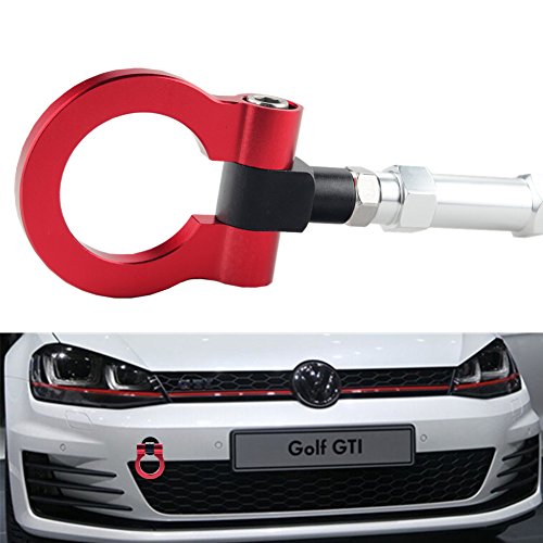 DEWHEL JDM Front Tow Hook Towing Eye Loop Bracket Ring Racing Auto Aluminum Compatible with Volkswagen Golf MK6 2010-2014 (Red-Golf GTI)