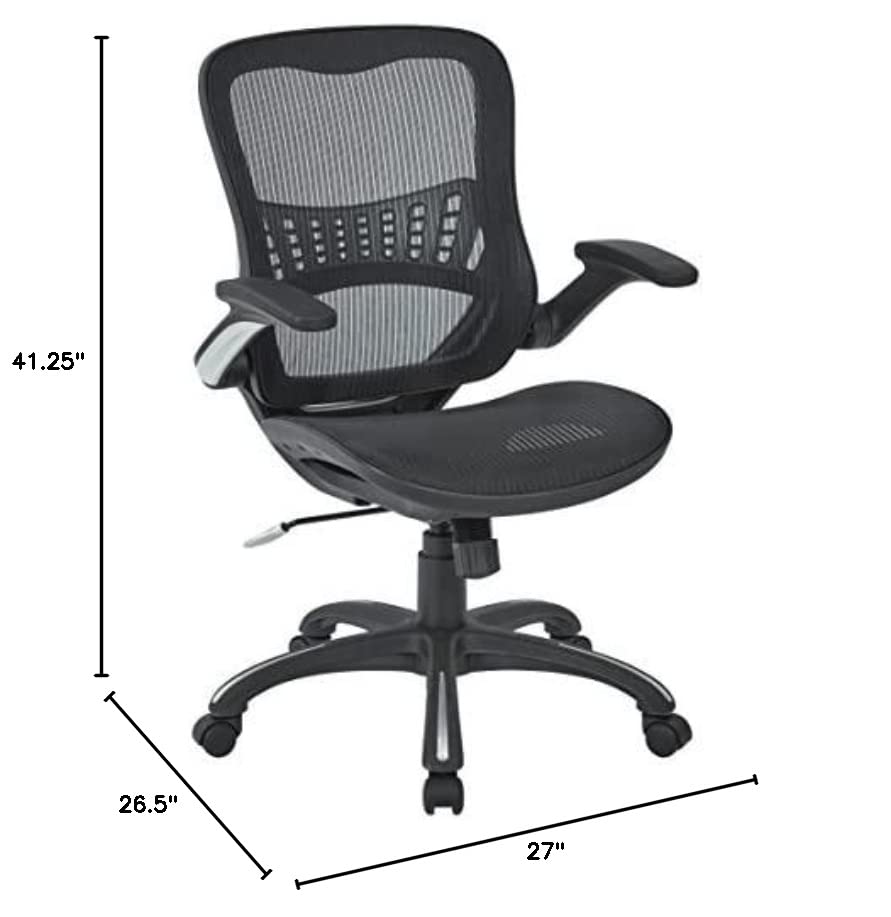 Office Star Riley Ventilated Manager's Office Desk Chair with Breathable Mesh Seat and Back, Black Base with Black