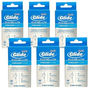 glide threader floss, 30-count boxes of single-use packets (pack of 6)