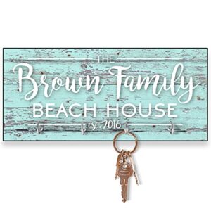 pattern pop personalized mint rustic wood plank look beach house key hanger