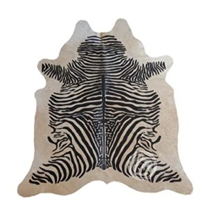 Zebra Print Black on Beige Genuine Cowhide Rug 6 x 7 ft. 180 x 210 cm