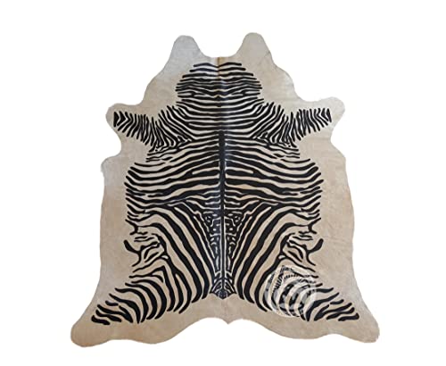 Zebra Print Black on Beige Genuine Cowhide Rug 6 x 7 ft. 180 x 210 cm