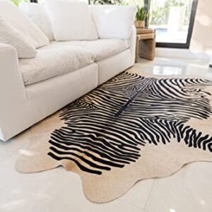 Zebra Print Black on Beige Genuine Cowhide Rug 6 x 7 ft. 180 x 210 cm